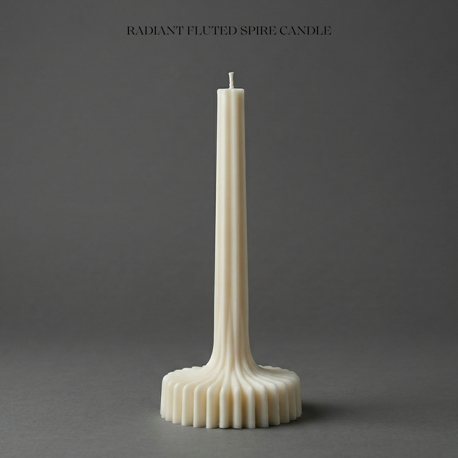 Radiant fluted spire candle on a gray background