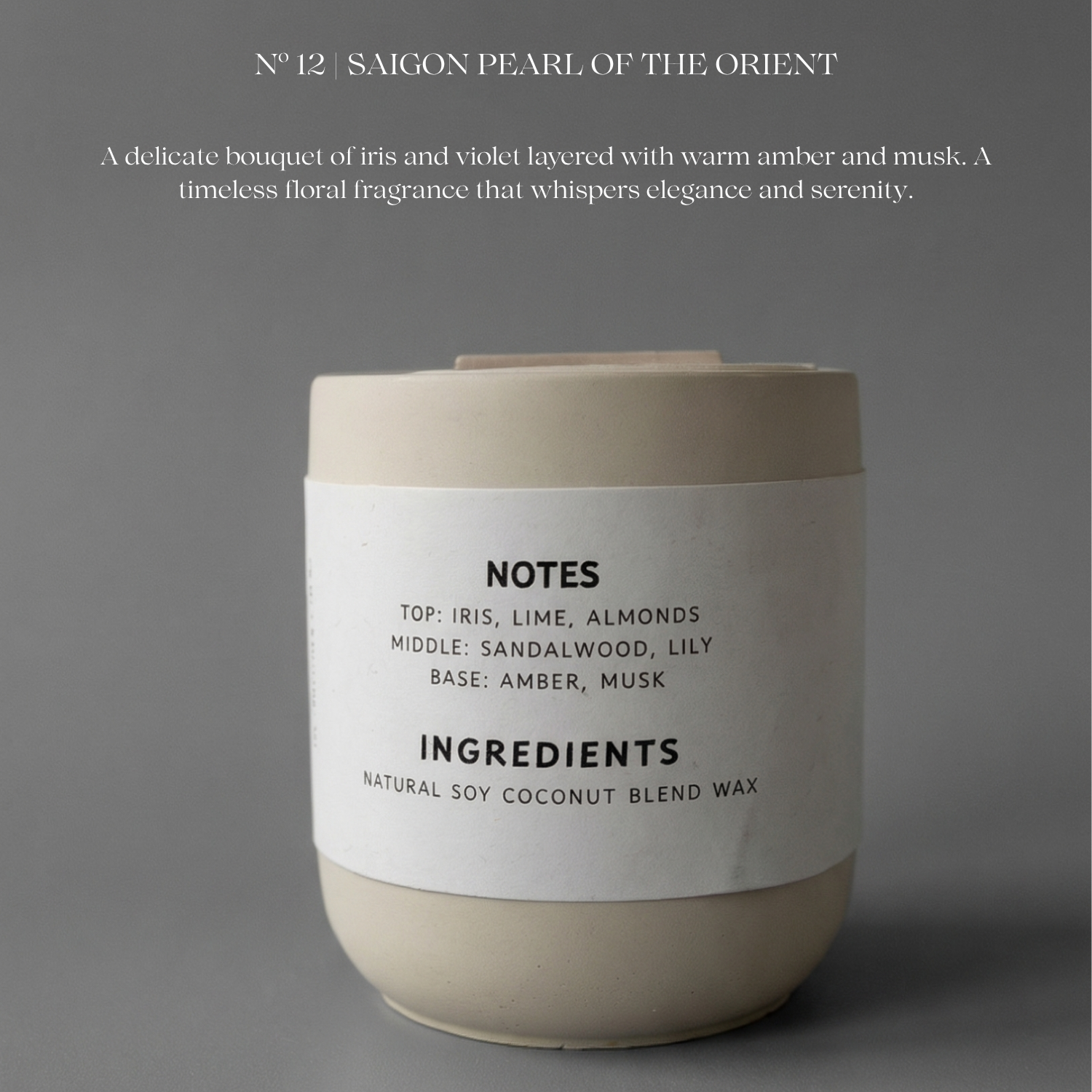 Candle with label on a gray background